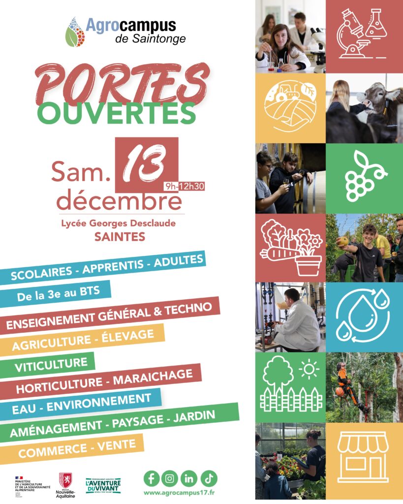 Affiche ; Portes ouvertes de l'Agrocampus de Saintonge - 13 décembre 2025